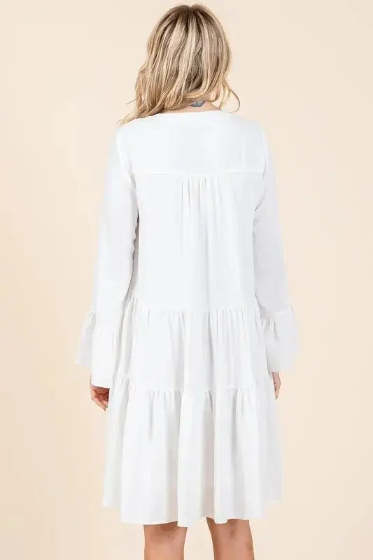 Mittoshop Tiered Notched Flare Sleeve Dress for Women - Love Salve
